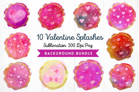 Valentine Splashes with hearts and lips background Sublimation Bundle Sublimation Regulrcrative 