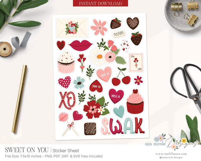 Valentine Sticker Sheet SVG Aja Nicole Designs 