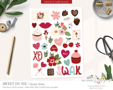 Valentine Sticker Sheet SVG Aja Nicole Designs 