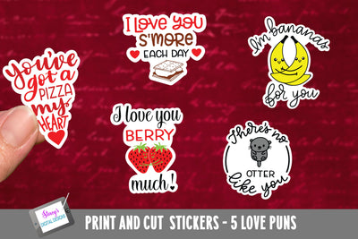 Valentine Stickers - 5 Printable Stickers - Love Puns SVG Stacy's Digital Designs 