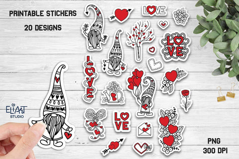 Valentine Stickers Bundle, Heart Stickers, Love Stickers. SVG Elinorka 