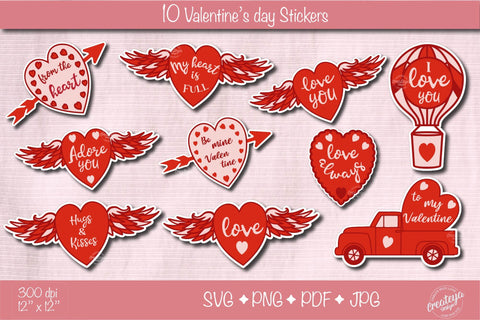 Valentine stickers Bundle SVG, Sticker PNG, Heart Stickers, Love Stickers SVG Createya Design 