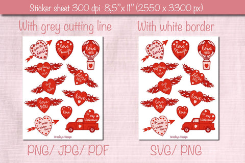 Valentine stickers Bundle SVG, Sticker PNG, Heart Stickers, Love