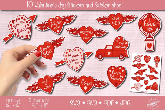 Valentine stickers Bundle SVG, Sticker PNG, Heart Stickers, Love Stickers SVG Createya Design 