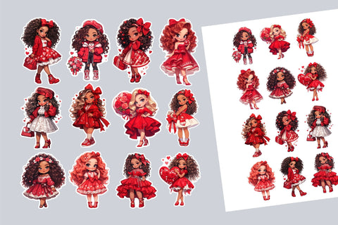 Valentine Stickers, Valentines Day Chibi Girl Stickers Sublimation OrangeBrushStudio 