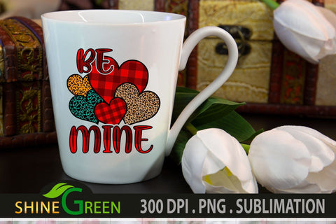 Valentine Sublimation - Buffalo Plaid Hearts Be Mine Quote PNG Sublimation Shine Green Art 