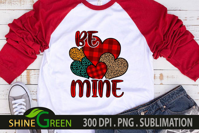 Valentine Sublimation - Buffalo Plaid Hearts Be Mine Quote PNG Sublimation Shine Green Art 