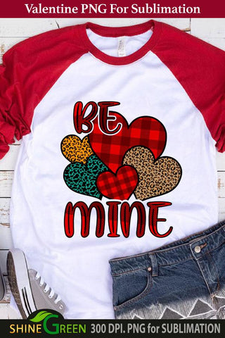 Valentine Sublimation - Buffalo Plaid Hearts Be Mine Quote PNG Sublimation Shine Green Art 