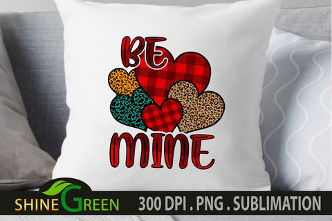 Valentine Sublimation - Buffalo Plaid Hearts Be Mine Quote PNG Sublimation Shine Green Art 