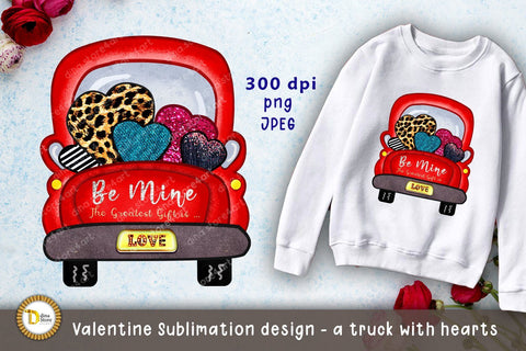 Valentine Sublimation design - a truck with hearts Sublimation Dina.store4art 