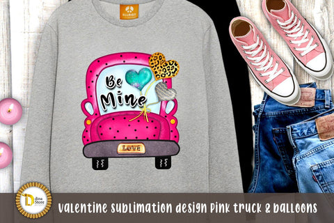 Valentine sublimation design pink truck & balloons Sublimation Dina.store4art 