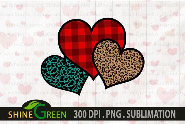 Valentine Sublimation Hearts Plaid, Animal Print PNG Sublimation Shine Green Art 