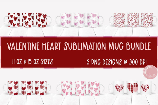 Valentine Sublimation Mug Bundle-Hearts Mug Wrap Bundle Sublimation Linden Valley Designs 