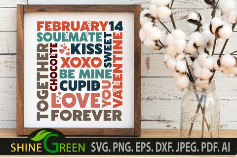 Valentine Subway Art SVG - Valentines Day Home Farmhouse Sign SVG Shine Green Art 