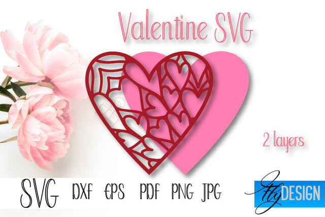 Valentine SVG. 2 Layered Heart SVG. Red Rose Heart SVG. V 3-2. SVG Fly Design 
