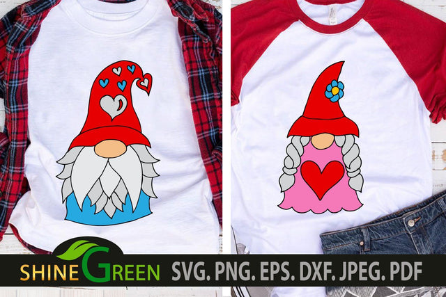 Valentine SVG - Gnomes SVG, Couple Gnome PNG EPS DXF SVG Shine Green Art 