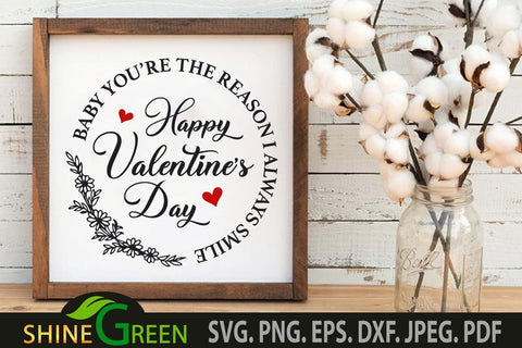 Valentine SVG - Happy Valentines Day Quote Flower Round SVG Shine Green Art 