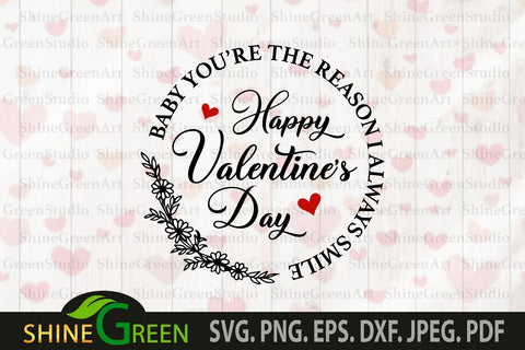 Valentine SVG - Happy Valentines Day Quote Flower Round SVG Shine Green Art 