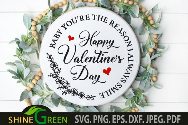 Valentine SVG - Happy Valentines Day Quote Flower Round SVG Shine Green Art 