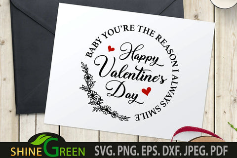 Valentine SVG - Happy Valentines Day Quote Flower Round SVG Shine Green Art 