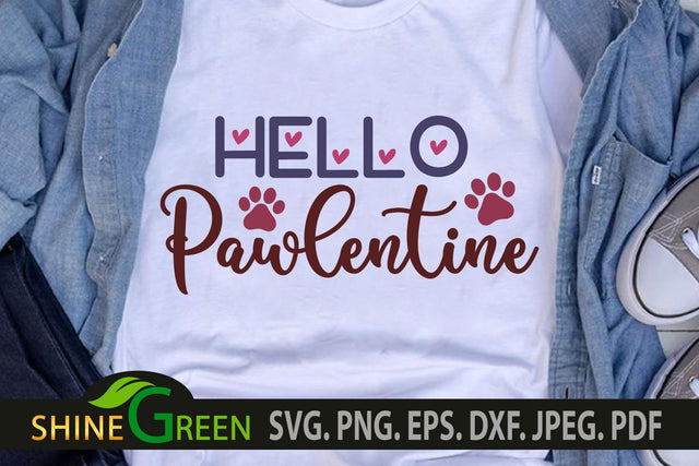 Valentine SVG - Hello Pawlentine SVG Do Cat Paw Hearts SVG Shine Green Art 