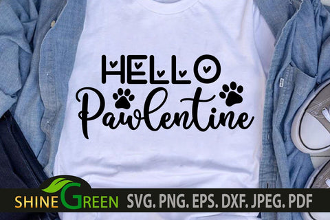 Valentine SVG - Hello Pawlentine SVG Do Cat Paw Hearts SVG Shine Green Art 