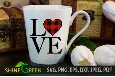 Valentine SVG - Love Heart Buffalo Plaid PNG EPS DXF SVG Shine Green Art 