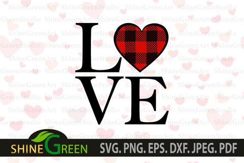Valentine SVG - Love Heart Buffalo Plaid PNG EPS DXF SVG Shine Green Art 