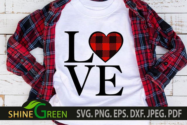Valentine SVG - Love Heart Buffalo Plaid PNG EPS DXF SVG Shine Green Art 