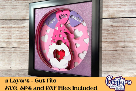 Valentine Svg Shadow Box, Gnome 3D Gift Design Love You More SVG Crafty Mama Studios 