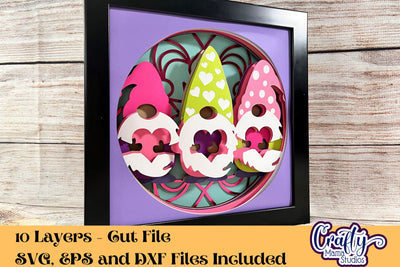 Valentine Svg Shadow Box, Gnome 3D Gift Design Triple Gnome SVG Crafty Mama Studios 