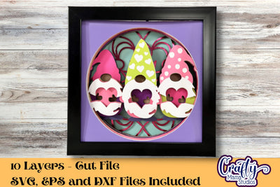 Valentine Svg Shadow Box, Gnome 3D Gift Design Triple Gnome SVG Crafty Mama Studios 
