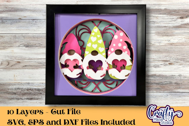 Valentine Svg Shadow Box, Gnome 3D Gift Design Triple Gnome SVG Crafty Mama Studios 