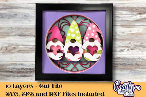 Valentine Svg Shadow Box, Gnome 3D Gift Design Triple Gnome SVG Crafty Mama Studios 