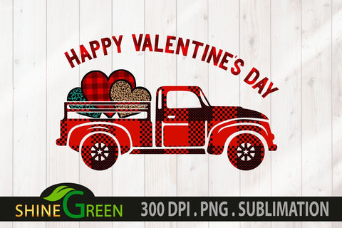 Valentine Truck Sublimation Hearts Buffalo Plaid PNG Sublimation Shine Green Art 