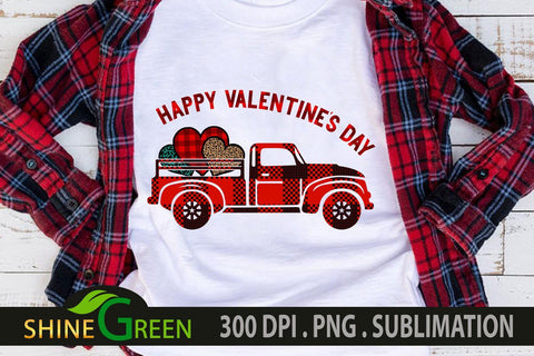 Valentine Truck Sublimation Hearts Buffalo Plaid PNG Sublimation Shine Green Art 
