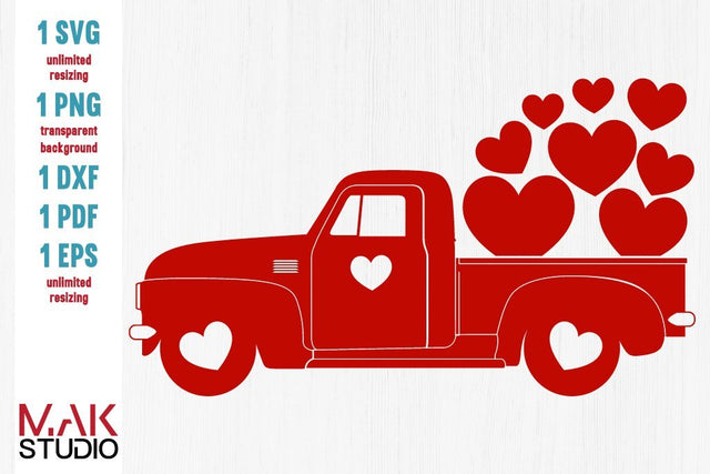 Valentine truck svg, Valentine's day svg, Red truck heart svg, Valentine truck dxf, Valentine truck cut file, Valentine svg, Valentine dxf SVG MAKStudion 
