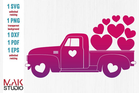 Valentine truck svg, Valentine's day svg, Red truck heart svg, Valentine truck dxf, Valentine truck cut file, Valentine svg, Valentine dxf SVG MAKStudion 