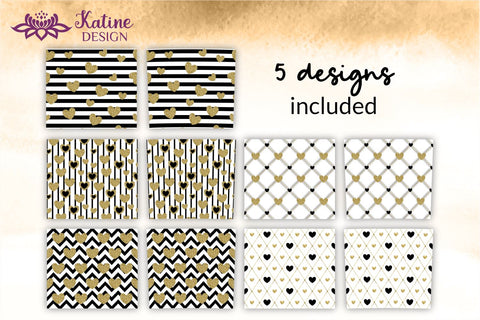 Valentine Tumbler, Valentines tumbler, Valentines Day Tumbler, Heart Tumbler, Love Tumbler, Tumbler Bundle, Wrap Sublimation design for 20 Oz Skinny Tumbler. Geometric patterns and hearts for 20 Oz Skinny Tumbler. Black and gold glitter with gold foil. Sublimation KatineDesign 