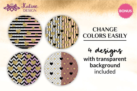 Valentine Tumbler, Valentines tumbler, Valentines Day Tumbler, Heart Tumbler, Love Tumbler, Tumbler Bundle, Wrap Sublimation design for 20 Oz Skinny Tumbler. Geometric patterns and hearts for 20 Oz Skinny Tumbler. Black and gold glitter with gold foil. Sublimation KatineDesign 