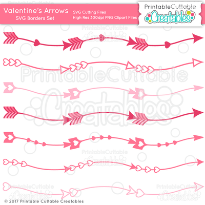Valentine's Arrow Borders Set SVG Printable Cuttable Creatables 
