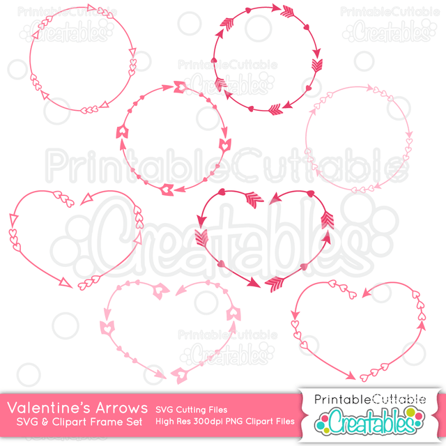 Valentine's Arrow Monogram Frames Set SVG Printable Cuttable Creatables 