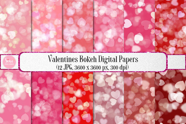 Valentines Bokeh Digital Papers Backgrounds Set Digital Pattern SineDigitalDesign 