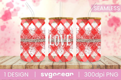 Valentines Buffalo Plaid Can Glass Bundle | PNG | 16 Oz | 20 Oz Libbey Glass Sublimation SvgOcean 