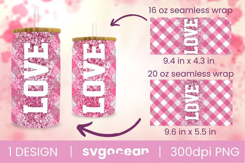 Valentines Buffalo Plaid Can Glass Bundle | PNG | 16 Oz | 20 Oz Libbey Glass Sublimation SvgOcean 