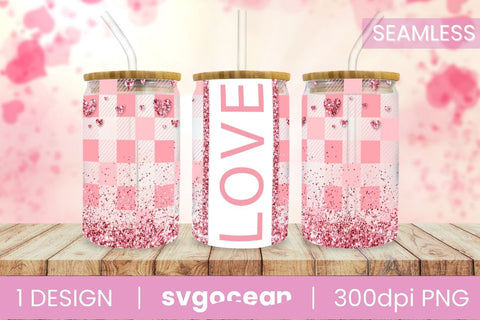 Valentines Buffalo Plaid Can Glass Bundle | PNG | 16 Oz | 20 Oz Libbey Glass Sublimation SvgOcean 