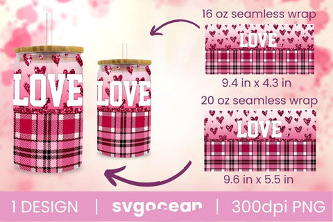 Valentines Buffalo Plaid Can Glass Bundle | PNG | 16 Oz | 20 Oz Libbey Glass Sublimation SvgOcean 