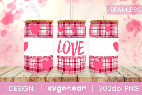 Valentines Buffalo Plaid Can Glass Bundle | PNG | 16 Oz | 20 Oz Libbey Glass Sublimation SvgOcean 