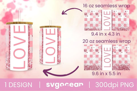Valentines Buffalo Plaid Can Glass Bundle | PNG | 16 Oz | 20 Oz Libbey Glass Sublimation SvgOcean 