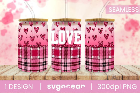 Valentines Buffalo Plaid Can Glass Bundle | PNG | 16 Oz | 20 Oz Libbey Glass Sublimation SvgOcean 